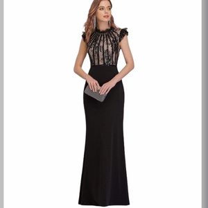 Ever Pretty Elegant  Floor length lace black dress